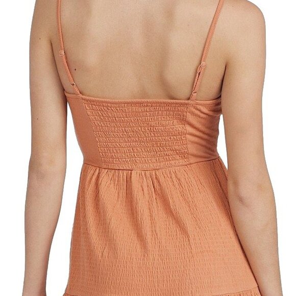 Roxy Beach Hangs Smocked Mini Dress Toasted Nut 90s GVC XS - Picture 5 of 16